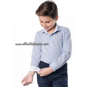 SPAGNOLO Camisa Niño Celeste Cuello Cutaway Fil a Fil