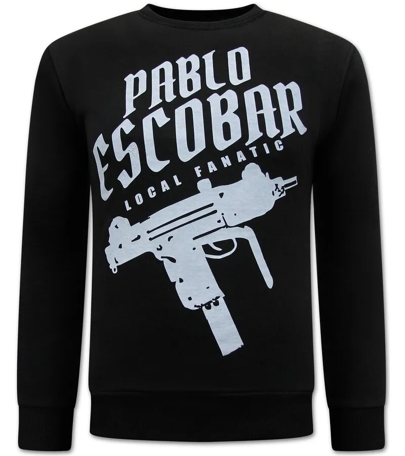 Suéter Pablo Escobar Uzi Print Hombre - Negro