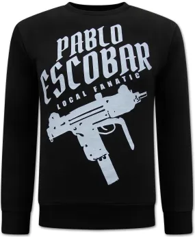 Suéter Pablo Escobar Uzi Print Hombre - Negro