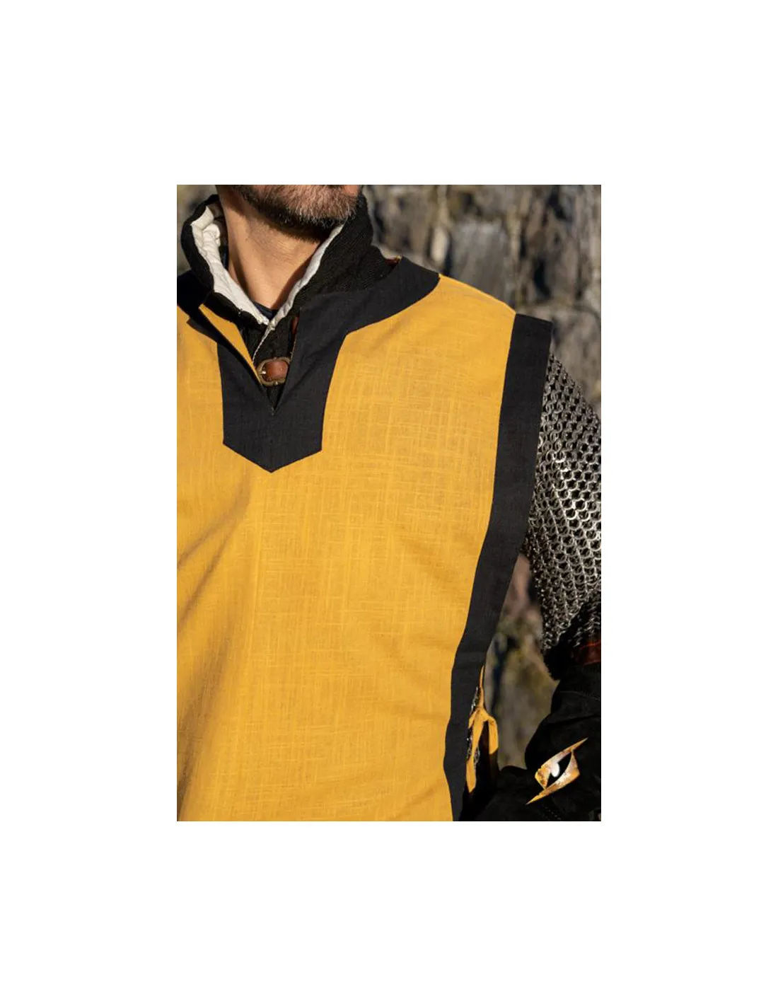 Tabardo medieval Clement bicolor, amarillo grifo - negro épico