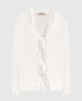 Twinset White sweater with crystals and sequins