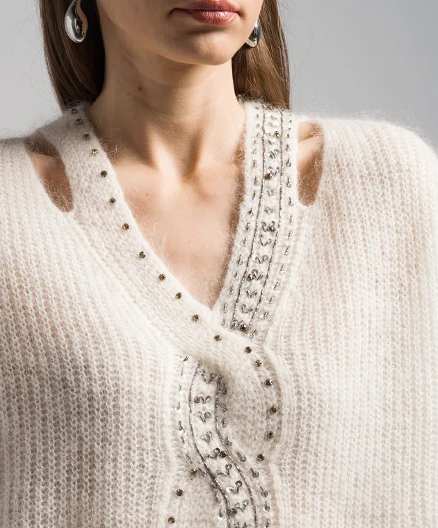 Twinset White sweater with crystals and sequins