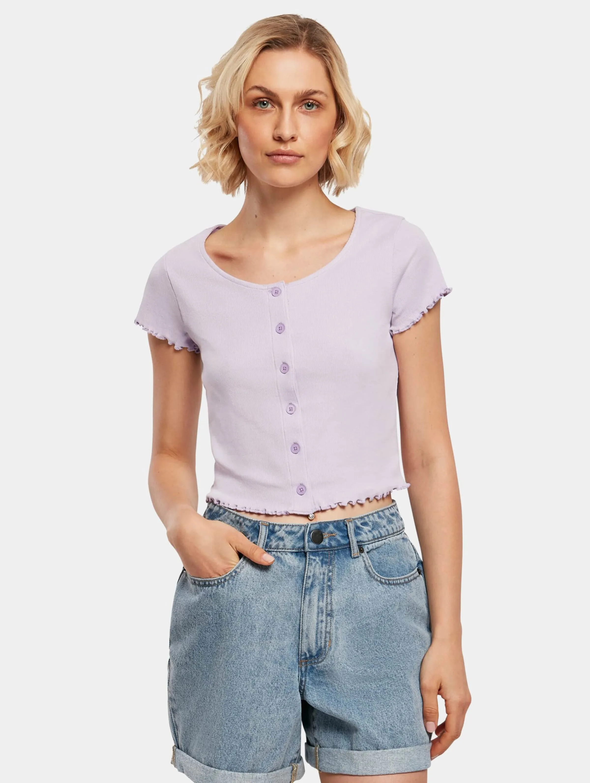 Urban Classics  Ladies Cropped Button Up Rib