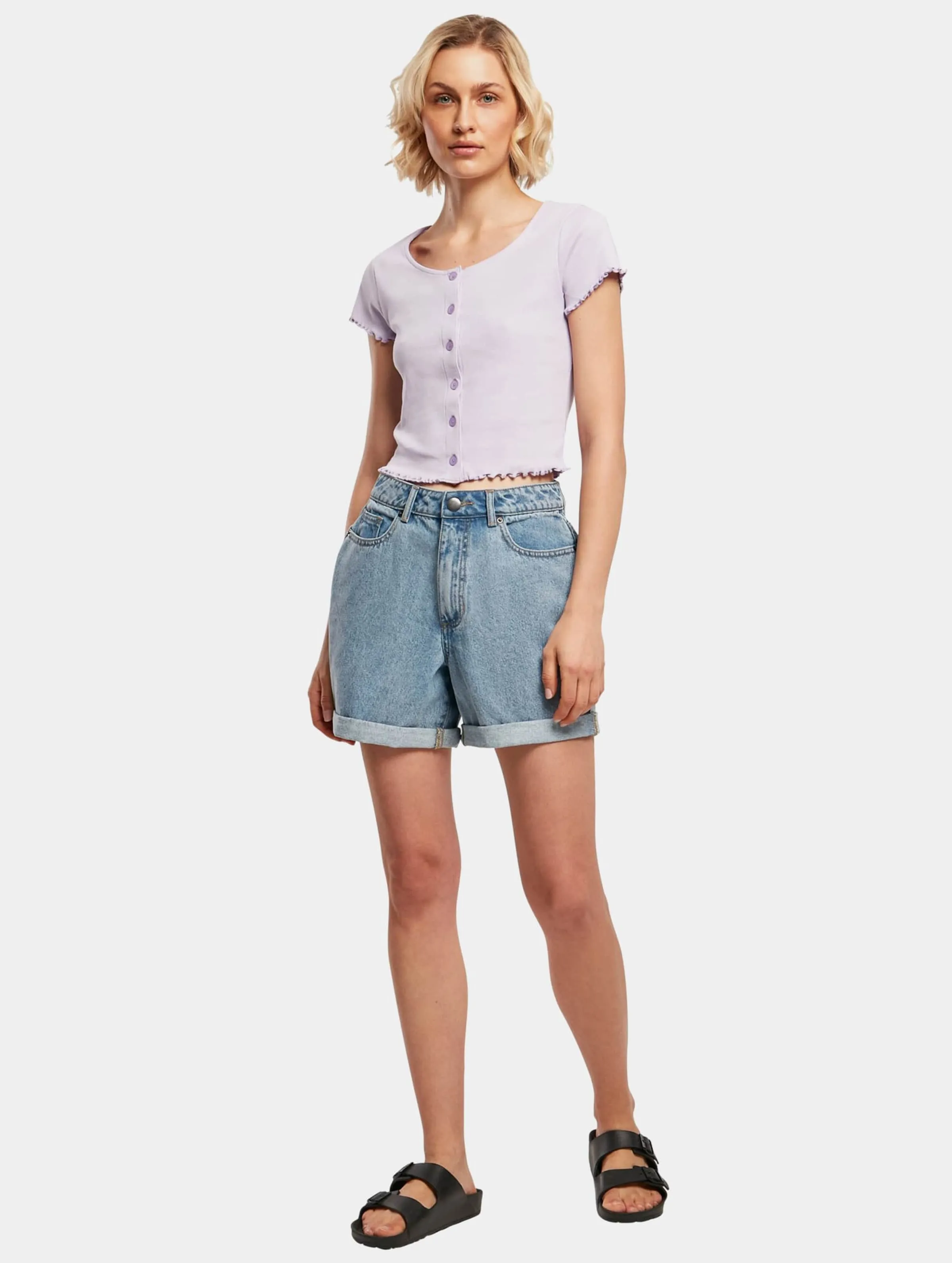 Urban Classics  Ladies Cropped Button Up Rib