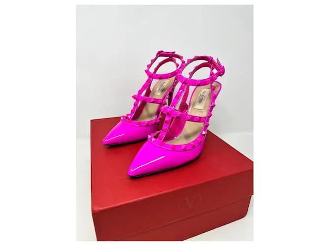 Valentino Garavani ZAPATOS DE CHAROL ROCKSTUD CON CORREAS Y TACHUELAS A JUEGO 100MM Rosa 