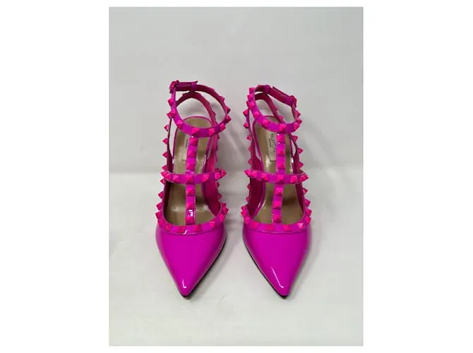 Valentino Garavani ZAPATOS DE CHAROL ROCKSTUD CON CORREAS Y TACHUELAS A JUEGO 100MM Rosa 