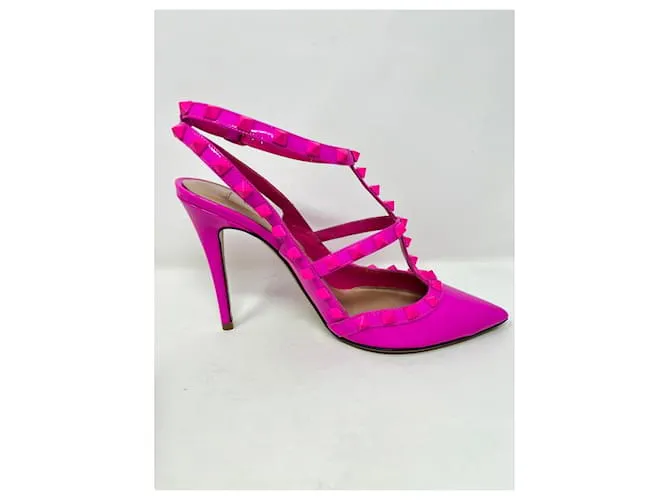 Valentino Garavani ZAPATOS DE CHAROL ROCKSTUD CON CORREAS Y TACHUELAS A JUEGO 100MM Rosa 