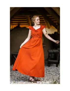 Vestido medieval largo modelo Clara, color naranja oscuro