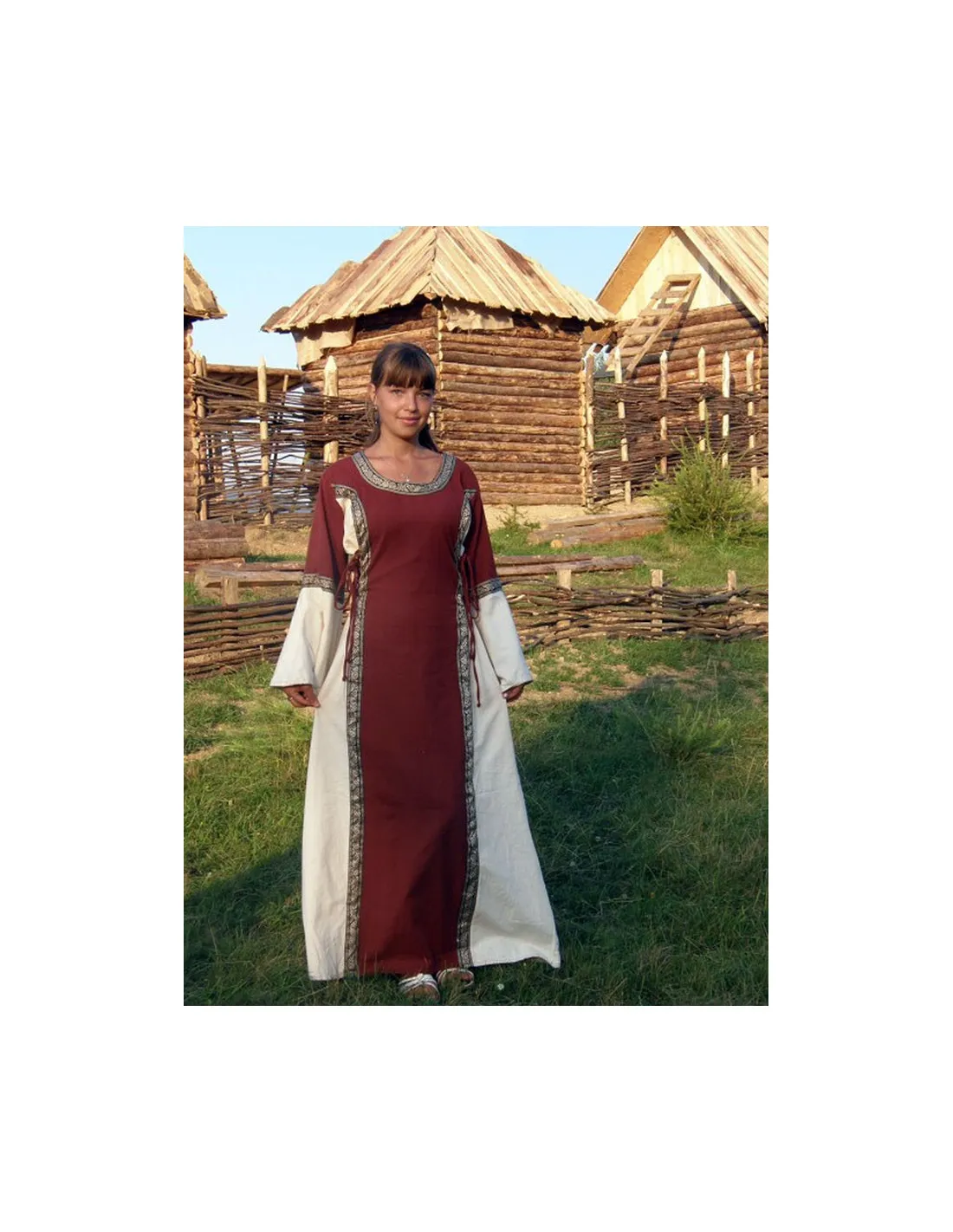 Vestido medieval mujer Angie, rojo-blanco natural