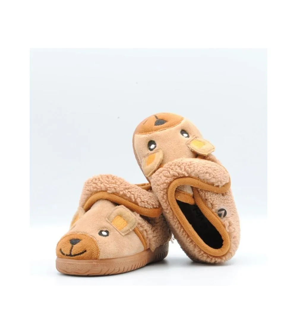 ZAPATILLAS CASA VICTORIA VELCRO ANIMALITOS OSO CAMEL