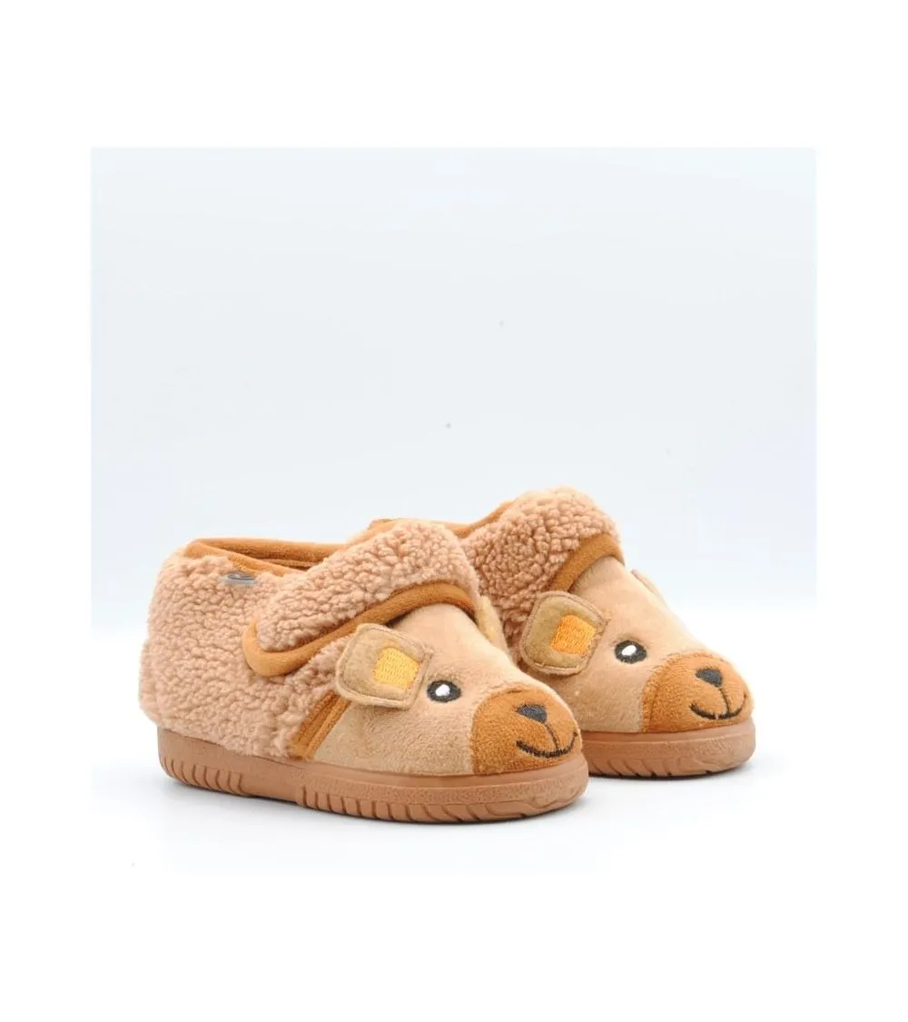 ZAPATILLAS CASA VICTORIA VELCRO ANIMALITOS OSO CAMEL