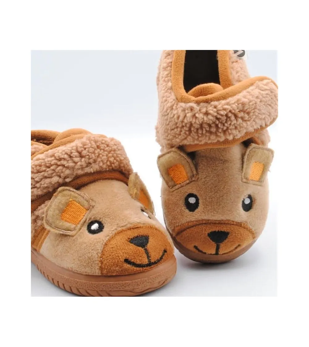 ZAPATILLAS CASA VICTORIA VELCRO ANIMALITOS OSO CAMEL