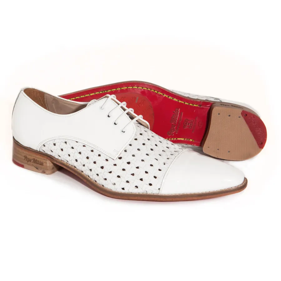 Zapato hombre charol blanco calado
