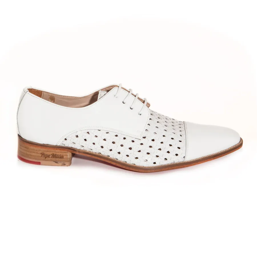 Zapato hombre charol blanco calado
