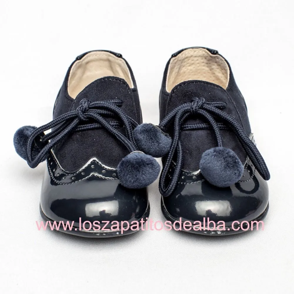 Zapatos Bebé Azul Marino Blucher Pompones