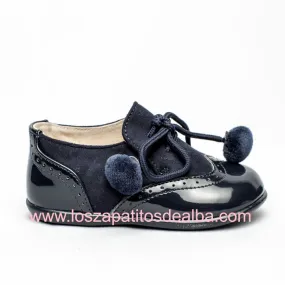 Zapatos Bebé Azul Marino Blucher Pompones