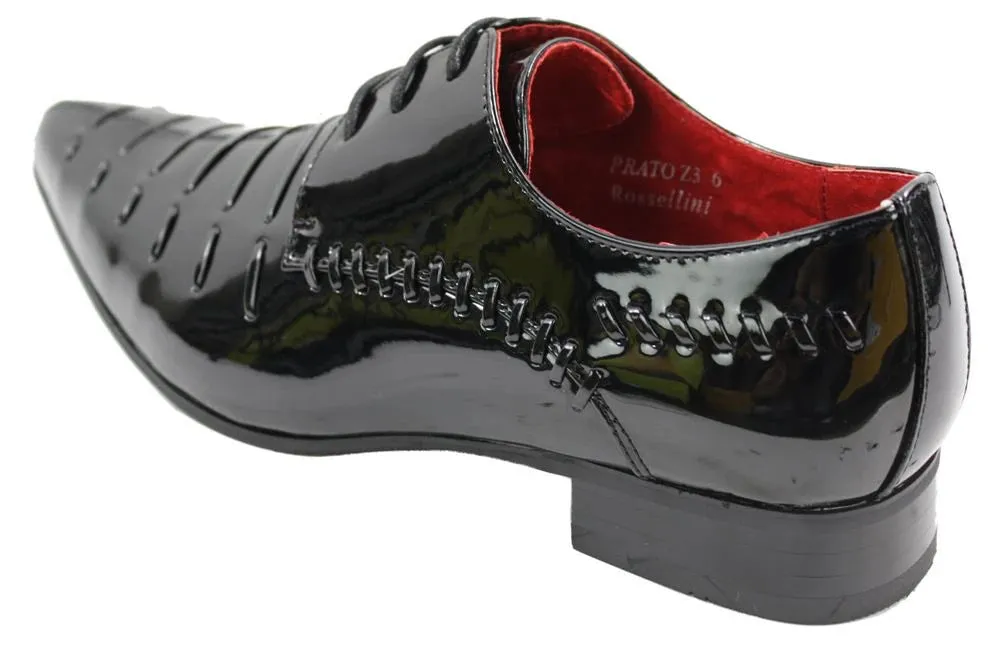 Zapatos de charol brillante de cuero con cordones en colores rojos negros de diseño italiano para hombre