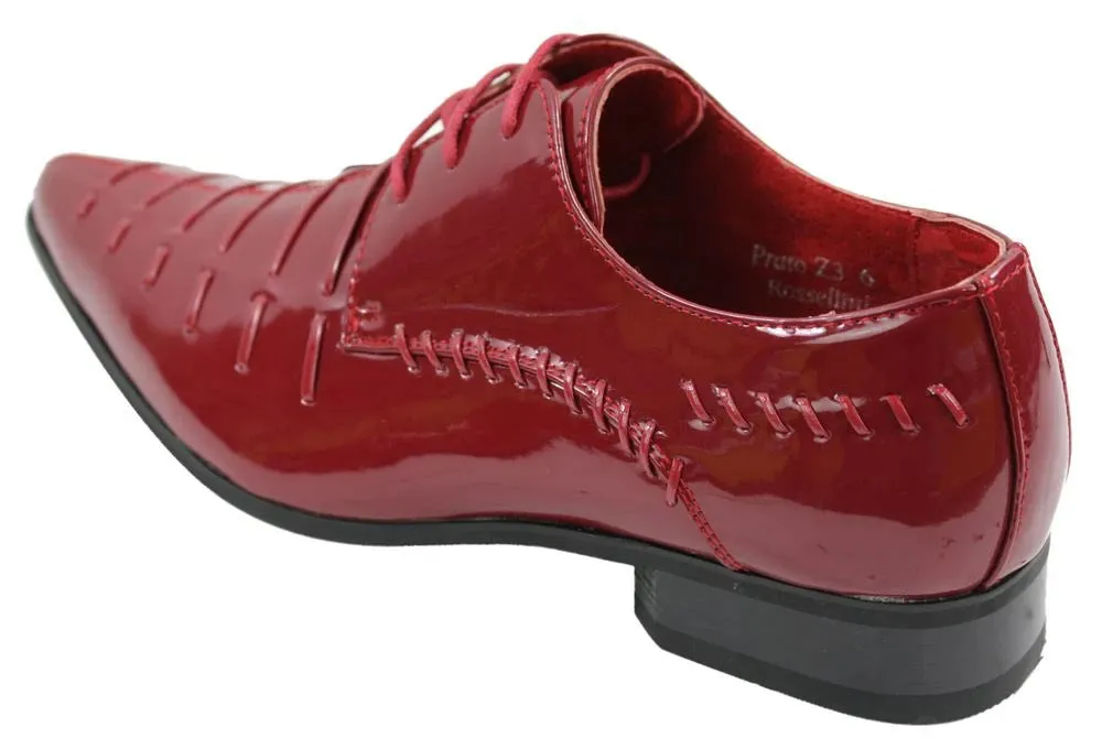 Zapatos de charol brillante de cuero con cordones en colores rojos negros de diseño italiano para hombre